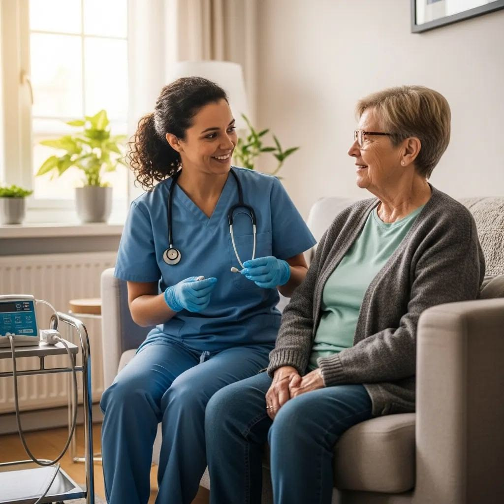 Caregiver supporting an elderly patient at home